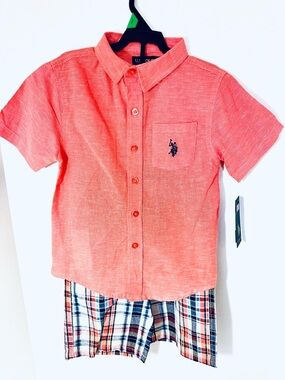US Polo Assn. Children’s Button Up Shirt, Madras Shorts Set Size 5C NWT